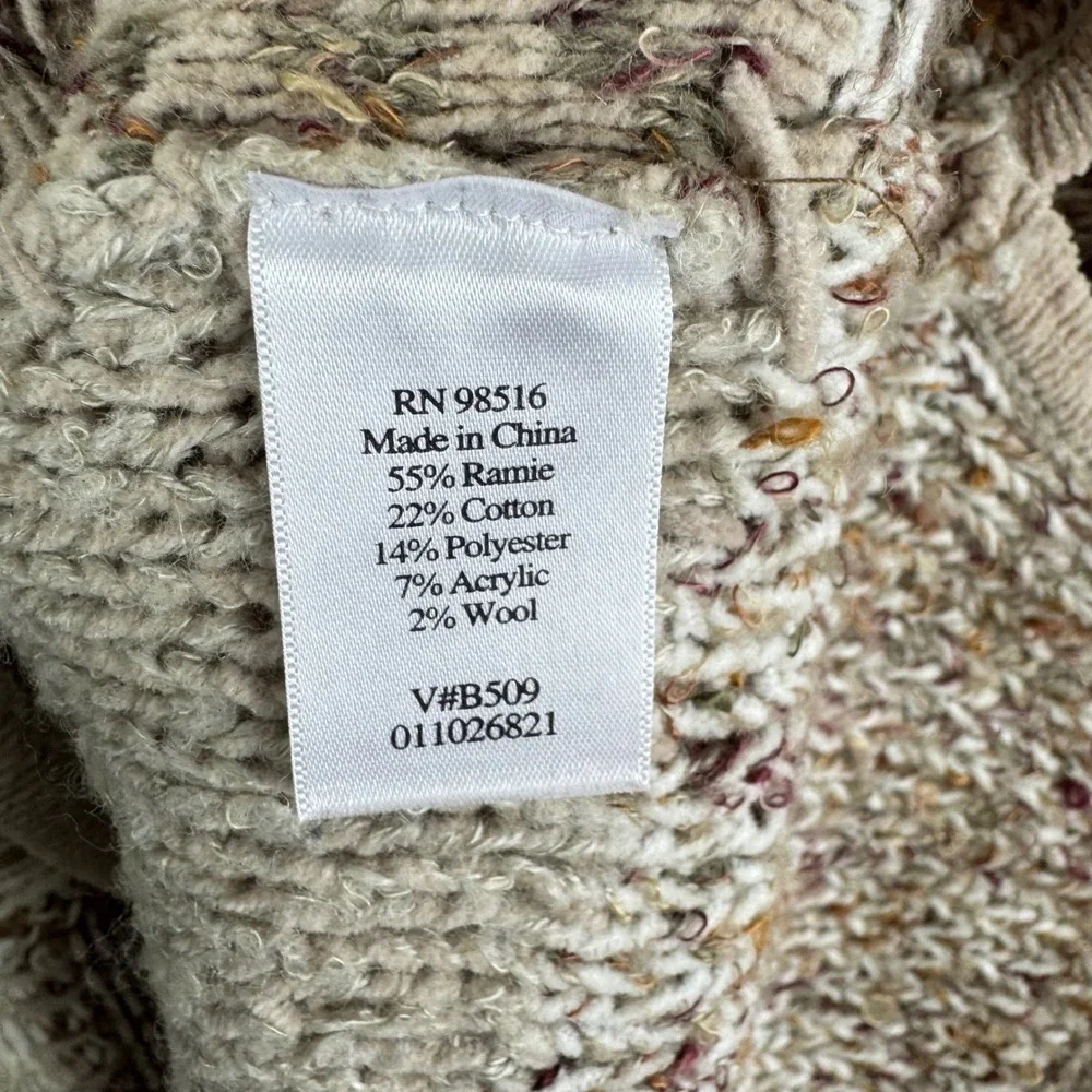 Coldwater Creek Patchwork Knit Cardigan Sweater Brown Tan Fringed Pockets Size L - Picture 7 of 7